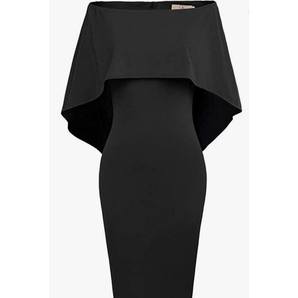 Women's Off Shoulder Batwing Cape Slim Midi Dress Black (Sz Small)